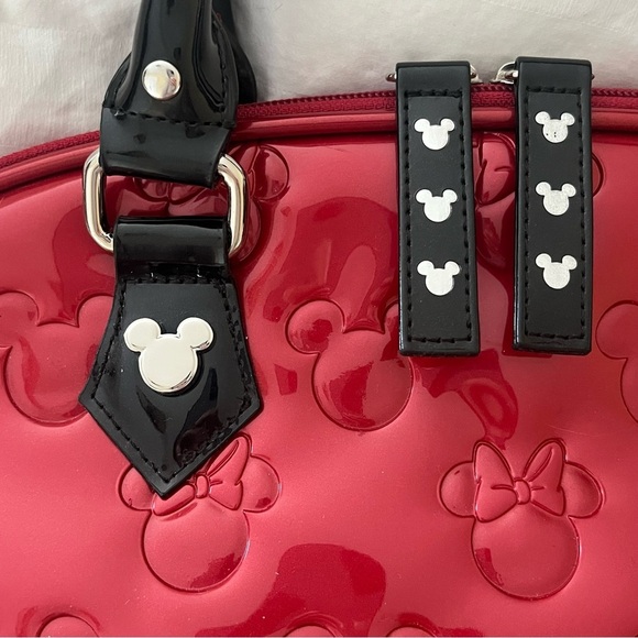 Loungefly Disney Minnie Loves Mickey Embossed Bag Purse Red Black New NWOT - Picture 4 of 13